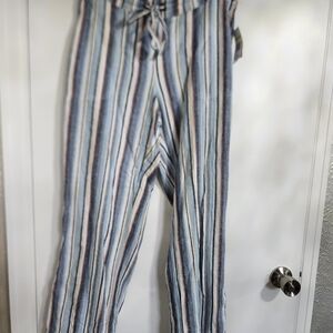 Per Se Striped Wide Leg Pants - Blue, White, Brown